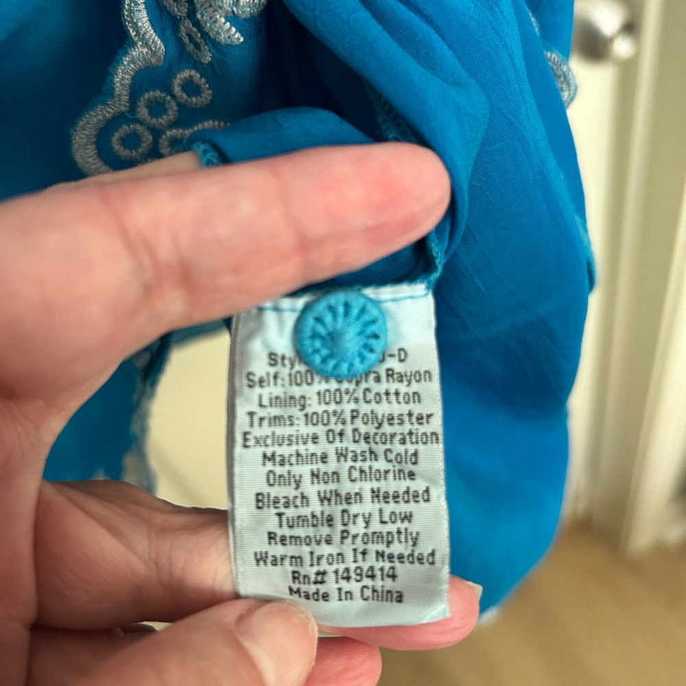 Johnny Was Turquoise Blue Embroidered Floral Tunic Dress - Picture 4 of 7